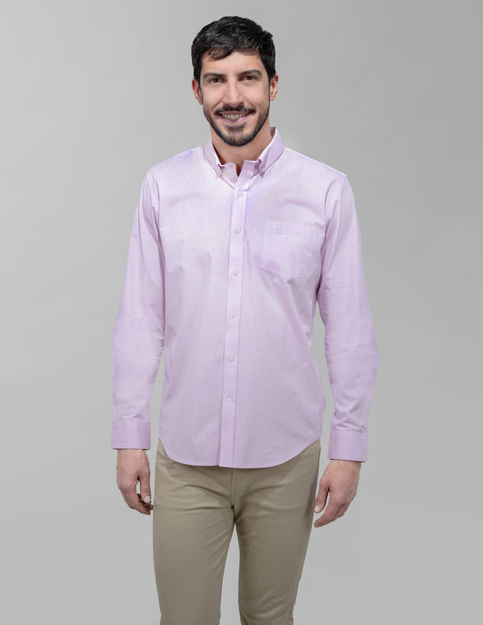 Camisa Casual 100% Algodón Manga Larga Lisa