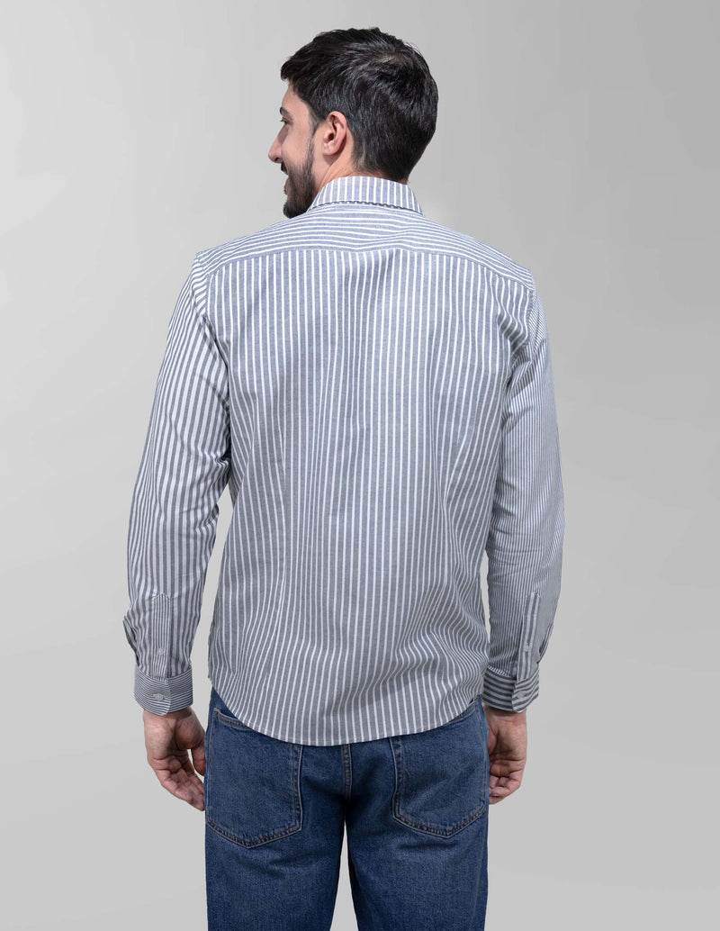 Camisa 100% Algodón Manga Larga Gris Estilo Rayas