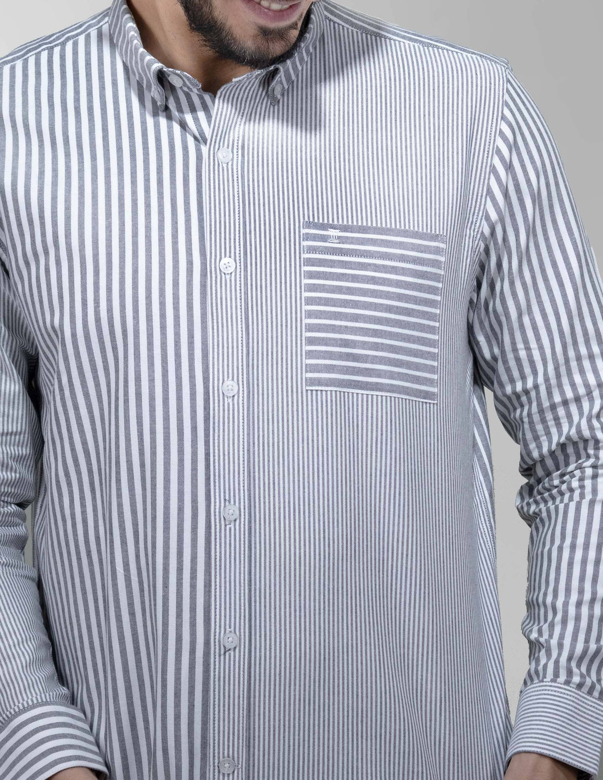 Camisa 100% Algodón Manga Larga Gris Estilo Rayas