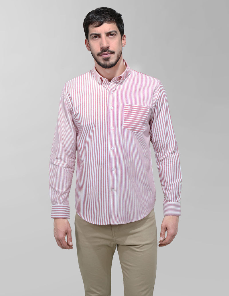 CAMISA MANGA LARGA ROSA RAYAS 100% ALGODÓN  REF 2403006