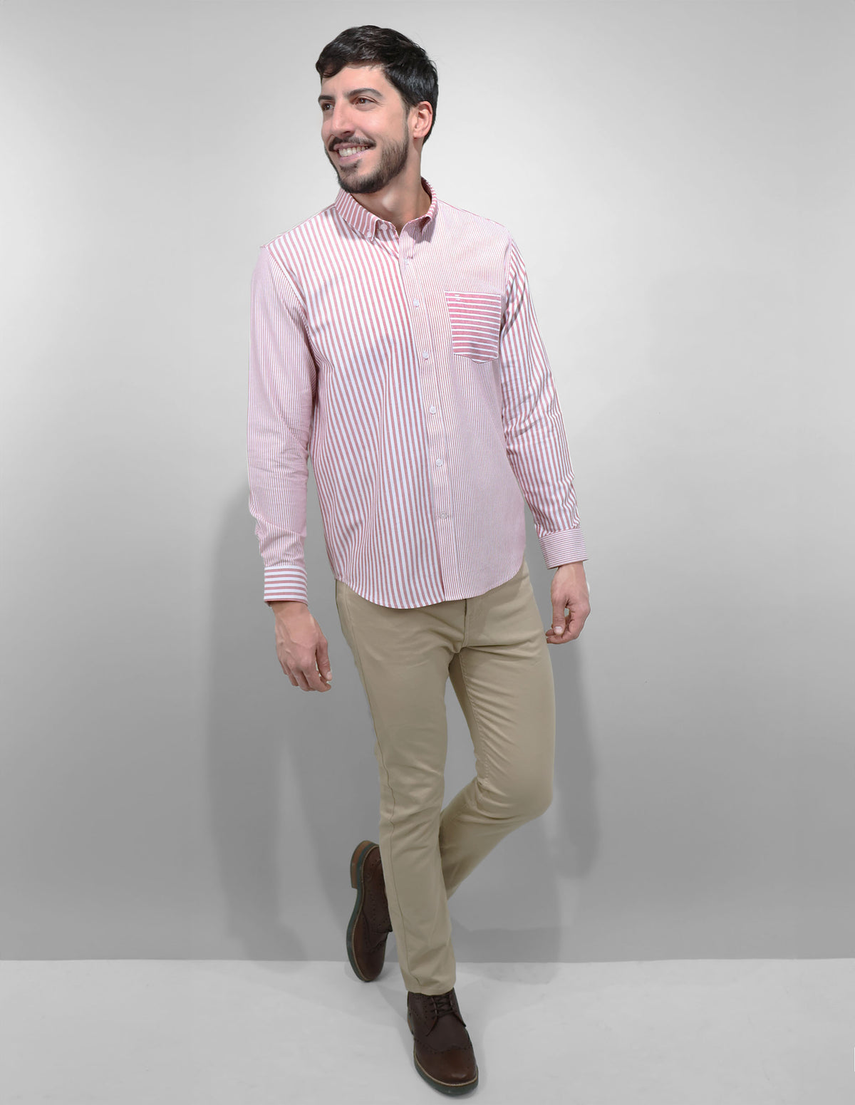 CAMISA MANGA LARGA ROSA RAYAS 100% ALGODÓN  REF 2403006