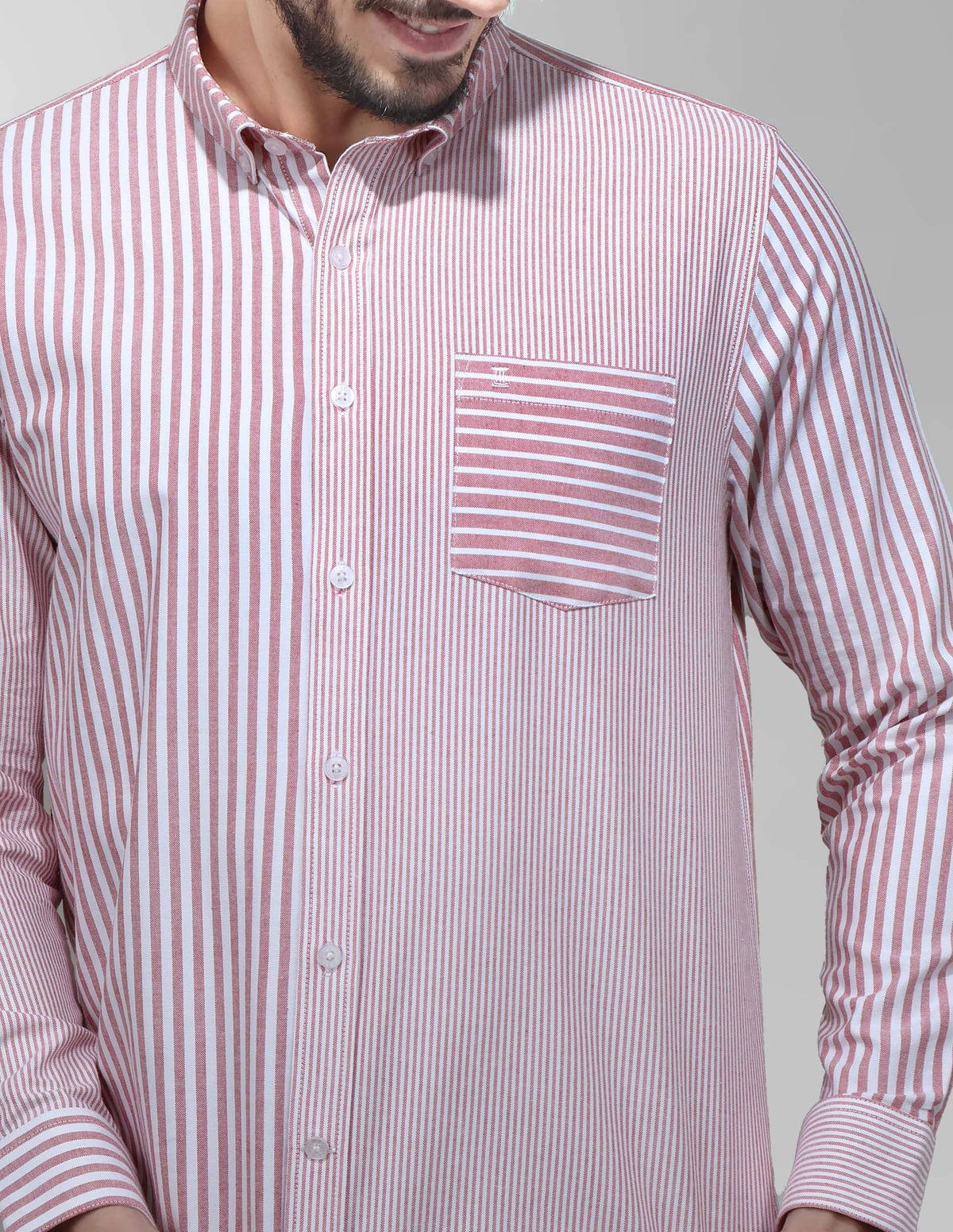 CAMISA MANGA LARGA ROSA RAYAS 100% ALGODÓN  REF 2403006