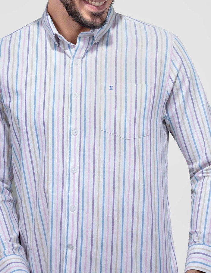 Camisa de Manga Larga Multicolor Estilo Rayas de Algodón