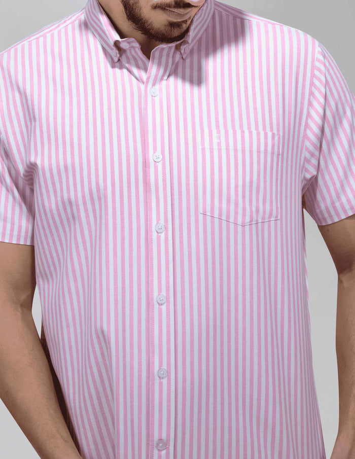 Camisa de Manga Corta Estilo Rayas de Algodón