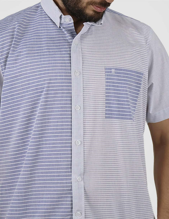 Camisa Casual de Manga Corta Estilo Rayas Azul