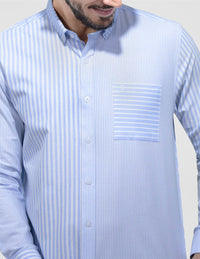 CAMISA MANGA LARGA AZUL RAYAS 100% ALGODÓN  REF 2405026