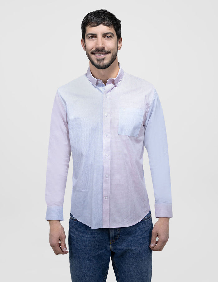 CAMISA MANGA LARGA AZUL Y ROSA LISA 100% ALGODÓN  REF 2405028