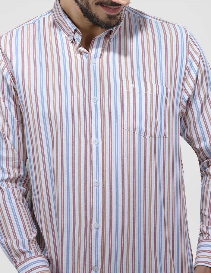 Camisa de Rayas Multicolor Manga Larga Casual