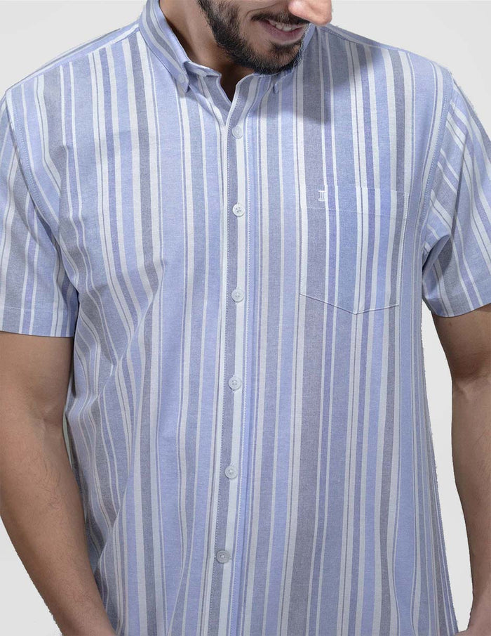 Camisa de Rayas Casual Azul Para Caballero