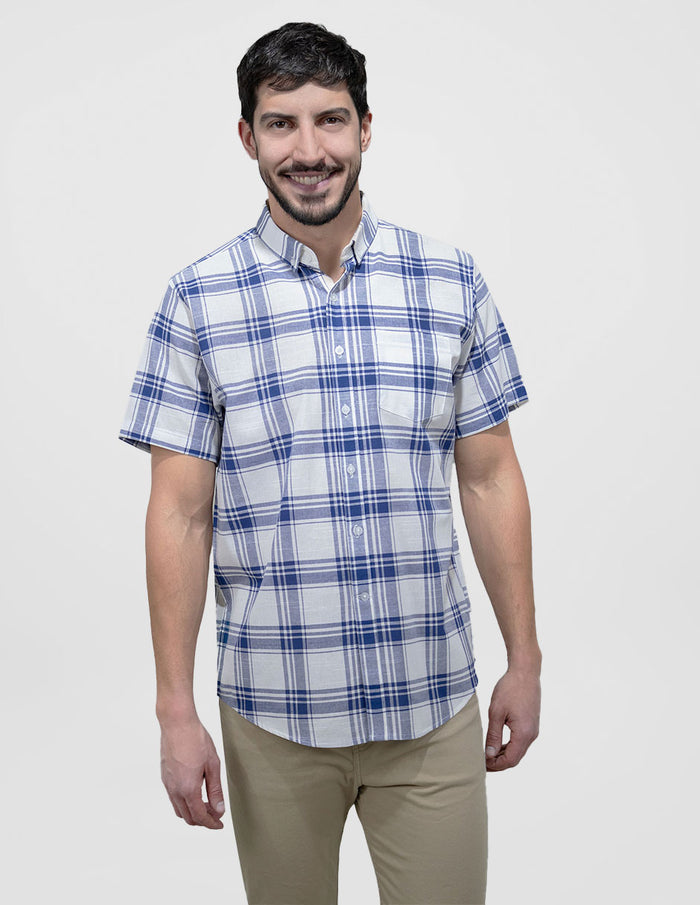 Camisa de Cuadros Azul Manga Corta Casual