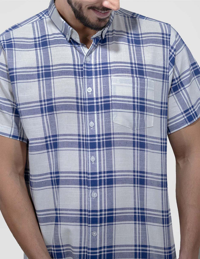 Camisa de Cuadros Azul Manga Corta Casual