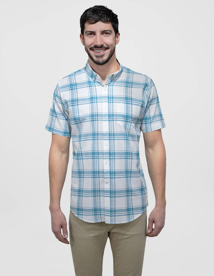 Camisa Casual de Cuadros Verdes Manga Corta 2405045