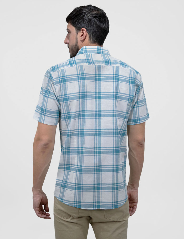 Camisa Casual de Cuadros Verdes Manga Corta 2405045