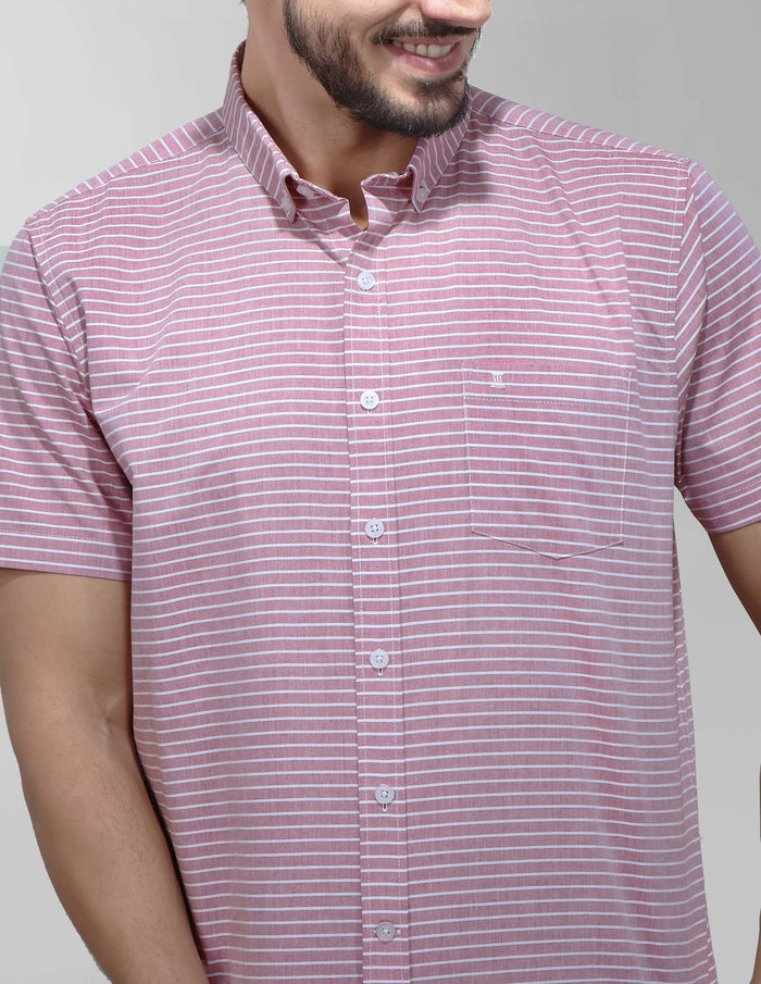 Camisa Casual Roja Estilo Rayas Manga Corta - dioromx