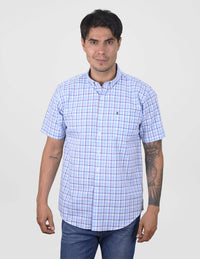 CAMISA MANGA CORTA CUADROS AZUL 100% ALGODÓN REF 2406002