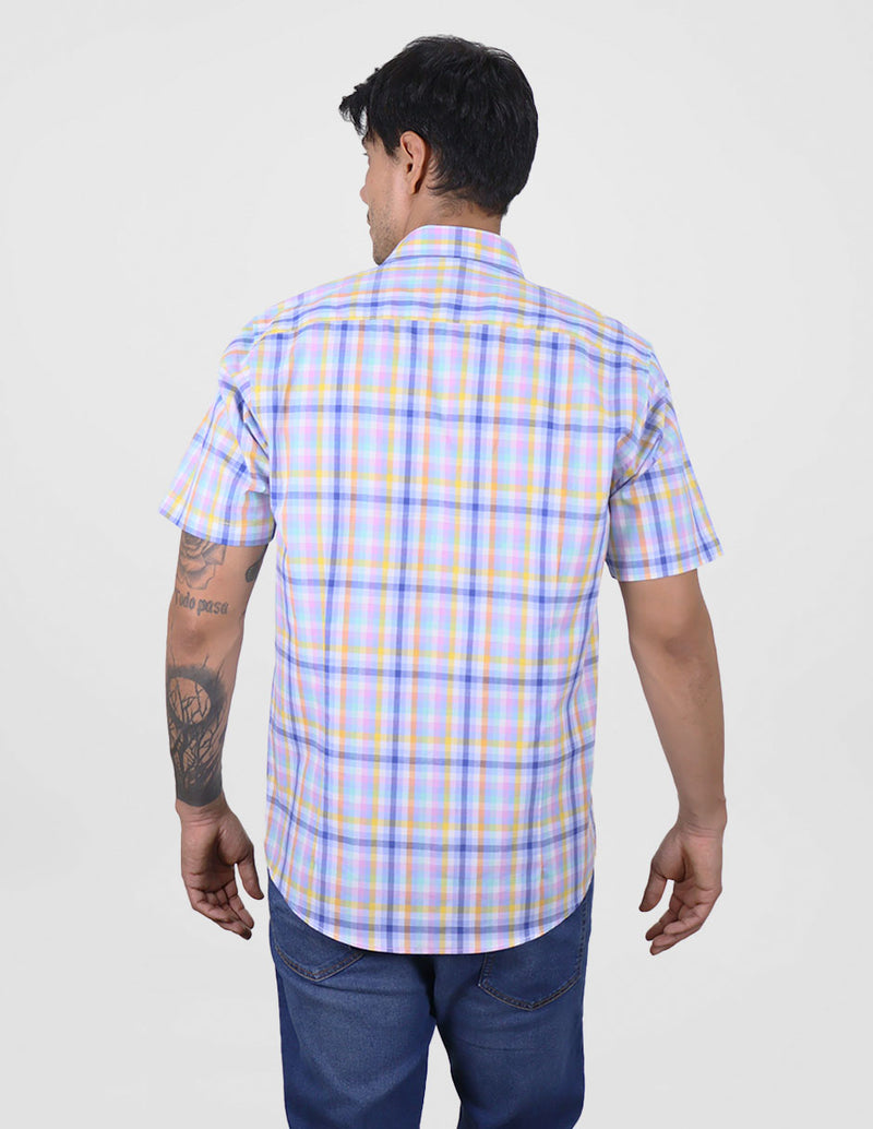 CAMISA MANGA CORTA CUADROS AZUL 100% ALGODÓN REF 2406006