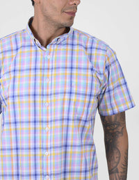 CAMISA MANGA CORTA CUADROS AZUL 100% ALGODÓN REF 2406006