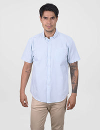 Camisa Estilo Rayas Azul de Manga Corta