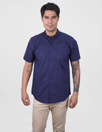 Camisa de Manga Corta Estilo Estampado Azul Marino