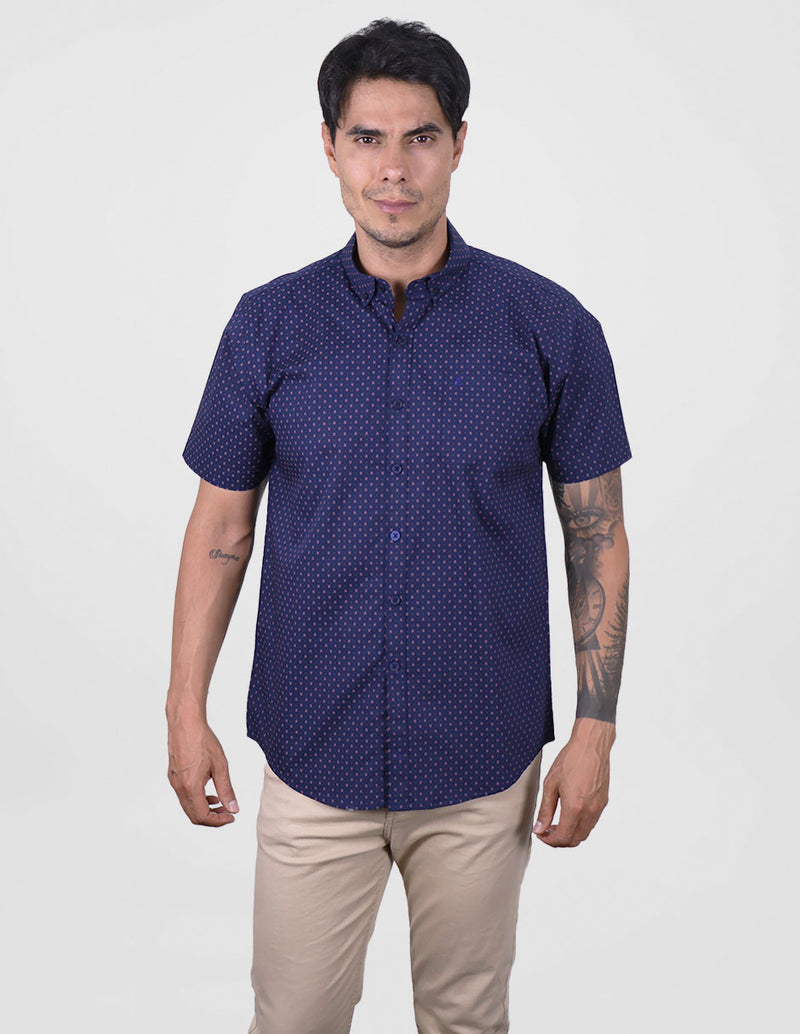 CAMISA MANGA CORTA ESTAMPADA AZUL 100% ALGODÓN REF 2406011