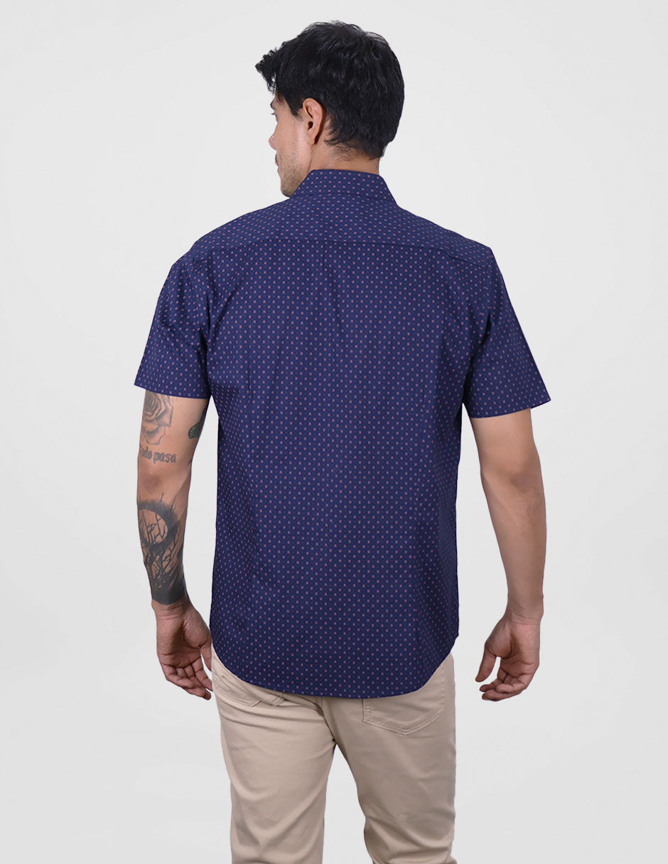 Camisa de Manga Corta Estilo Estampado Azul Marino