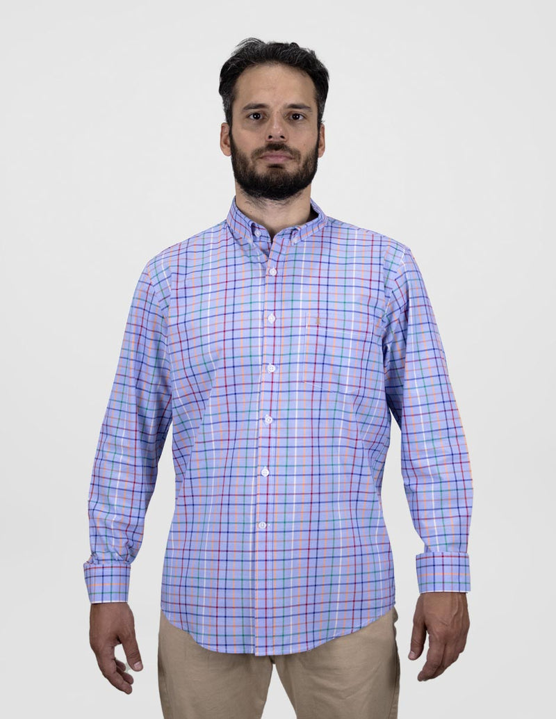 CAMISA MANGA LARGA CUADROS AZUL 100% ALGODÓN REF 2406060