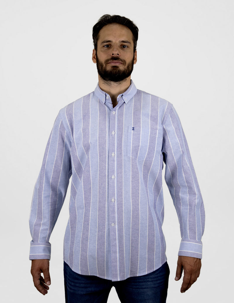 CAMISA MANGA LARGA RAYAS AZUL Y MORADO 100% ALGODÓN REF 2406068