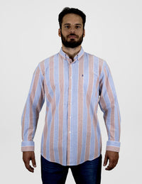 CAMISA MANGA LARGA RAYAS AZUL Y ROJO 100% ALGODÓN REF 2406069