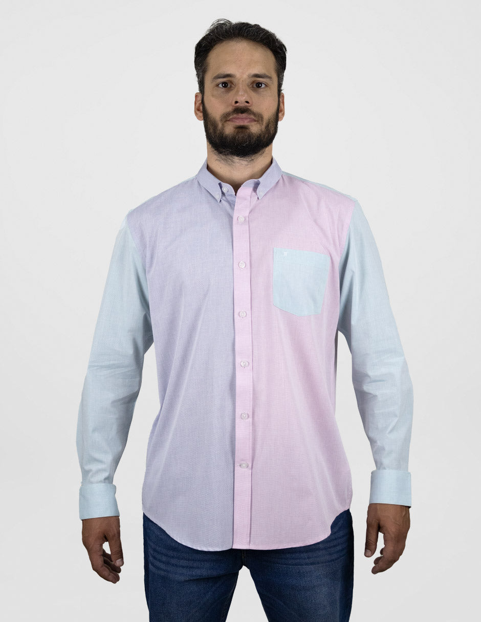 Camisa Casual Manga Larga Multicolor Estilo Bloques