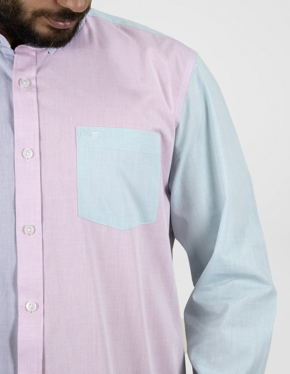 CAMISA MANGA LARGA ROSA, AZUL Y MORADO 100% ALGODÓN REF 2406073