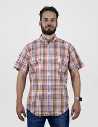 CAMISA MANGA CORTA CUADROS NARANJA 100% ALGODÓN REF 2406076