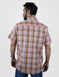 CAMISA MANGA CORTA CUADROS NARANJA 100% ALGODÓN REF 2406076