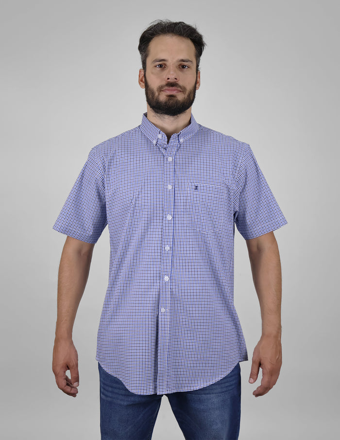 Camisa de Caballero Casual Azul Estilo Cuadros Manga Corta 2406079