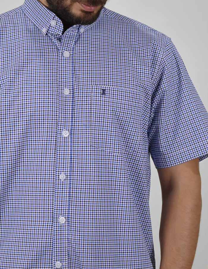 Camisa de Caballero Casual Azul Estilo Cuadros Manga Corta 2406079