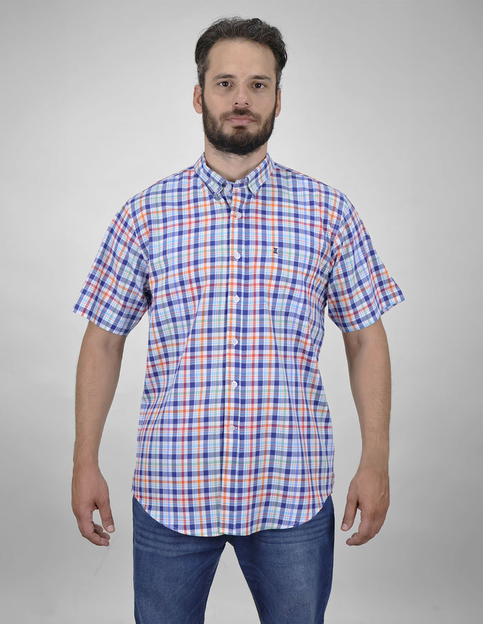 Camisa Para Caballero Casual Manga Corta Azul Estilo Cuadros