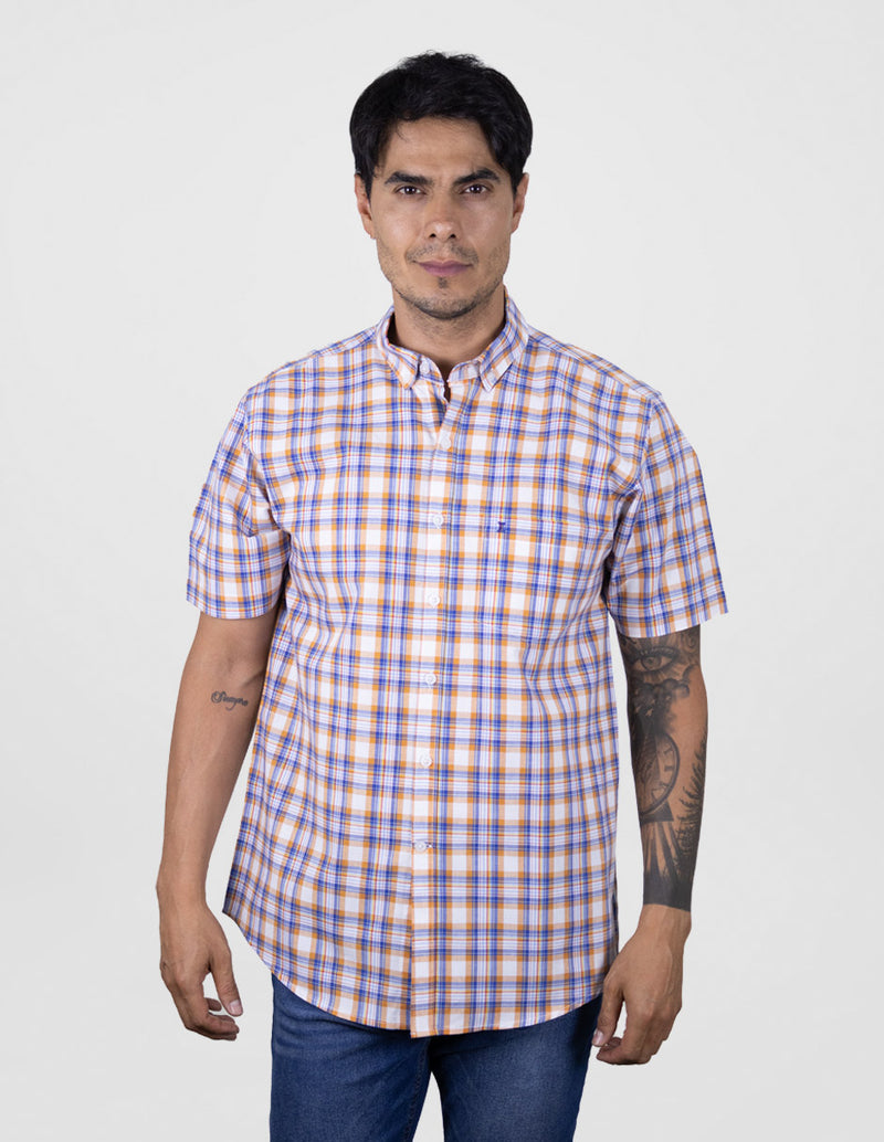 CAMISA MANGA CORTA MULTICOLOR CUADROS 100% ALGODÓN REF 2407019