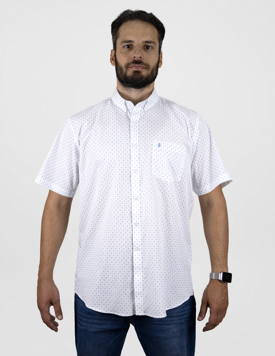 Camisa de Manga Corta Casual Estampado Blanco de Algodón