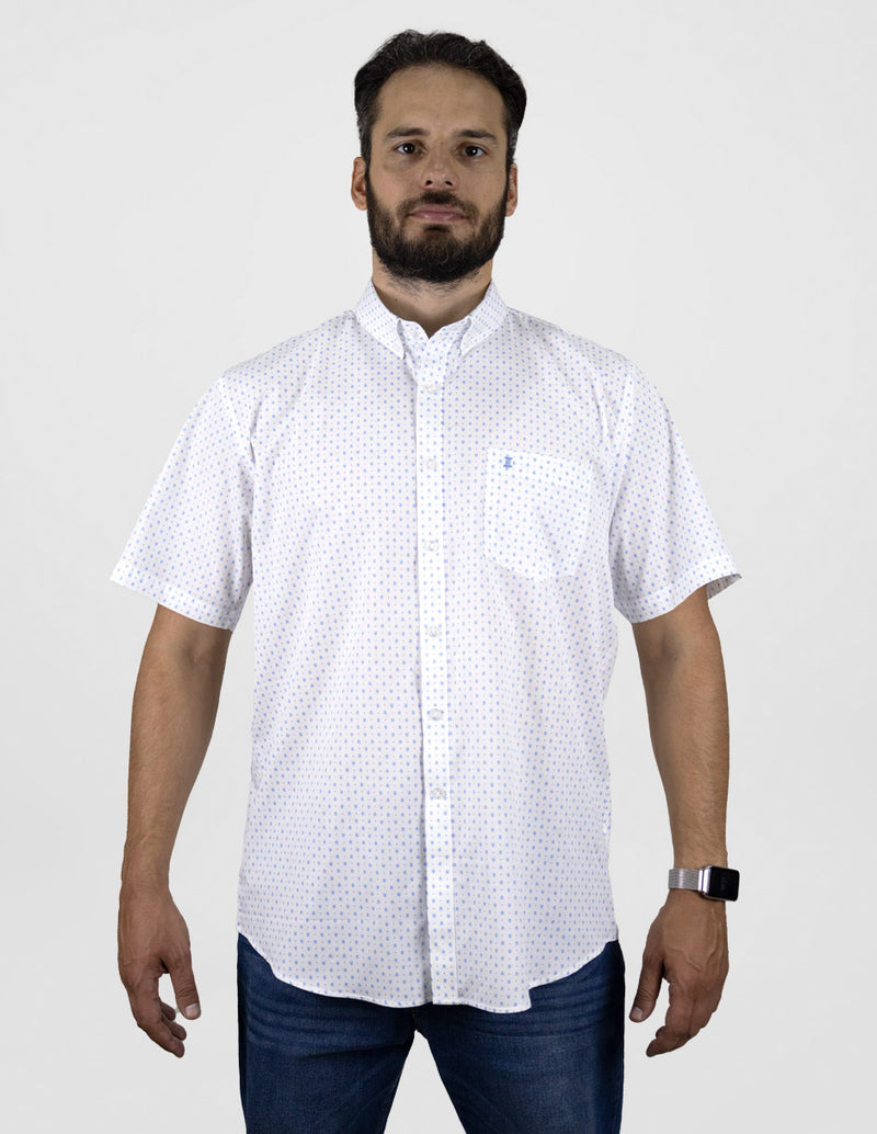 CAMISA MANGA CORTA BLANCA ESTAMPADO 100% ALGODÓN REF 2407022