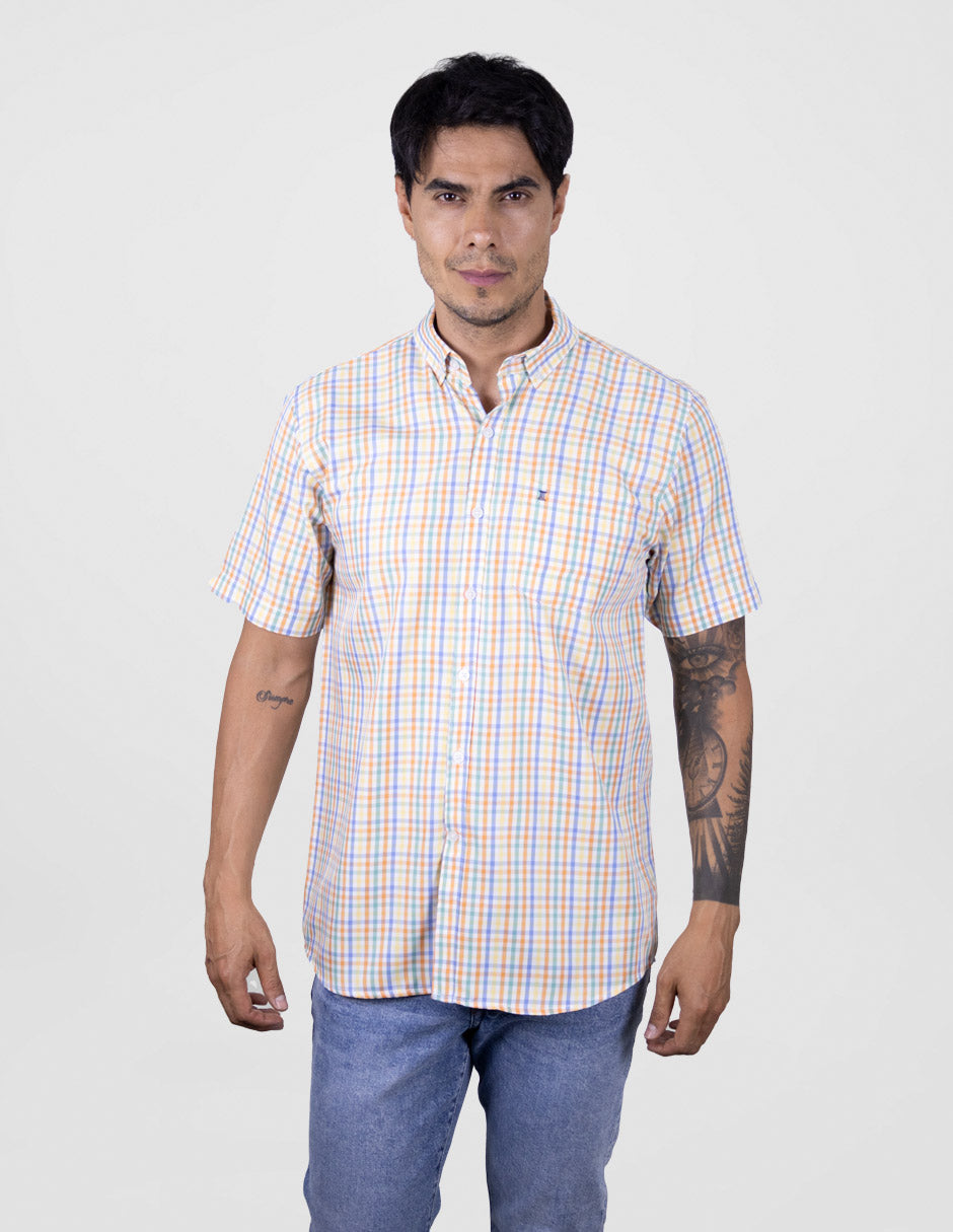 CAMISA MANGA CORTA MULTICOLOR CUADROS BAMBÚ REF 2407025