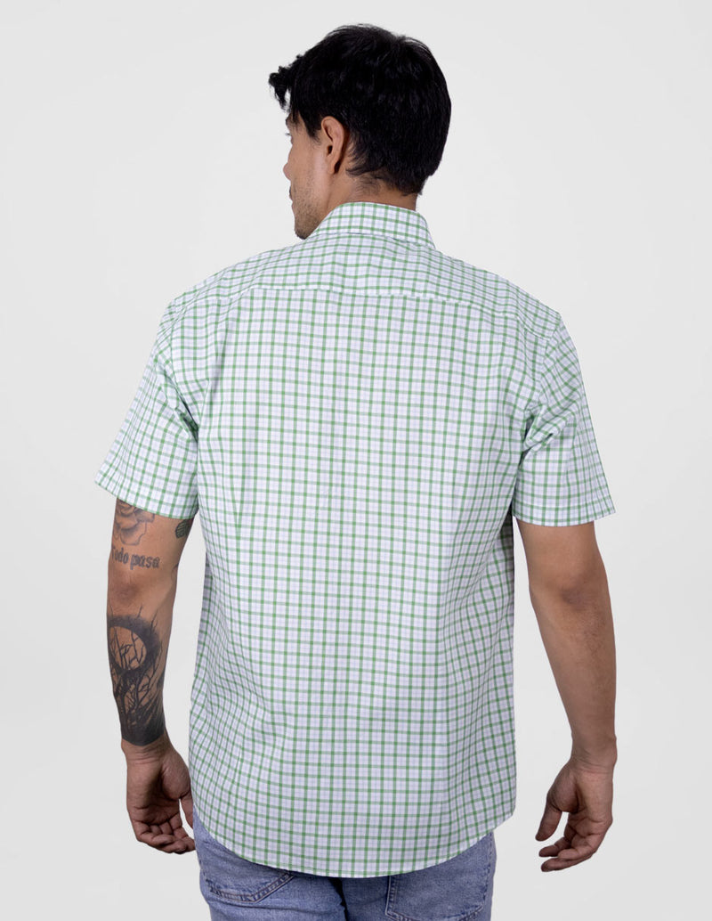 Camisa Casual Manga Corta Verde Estilo Cuadros