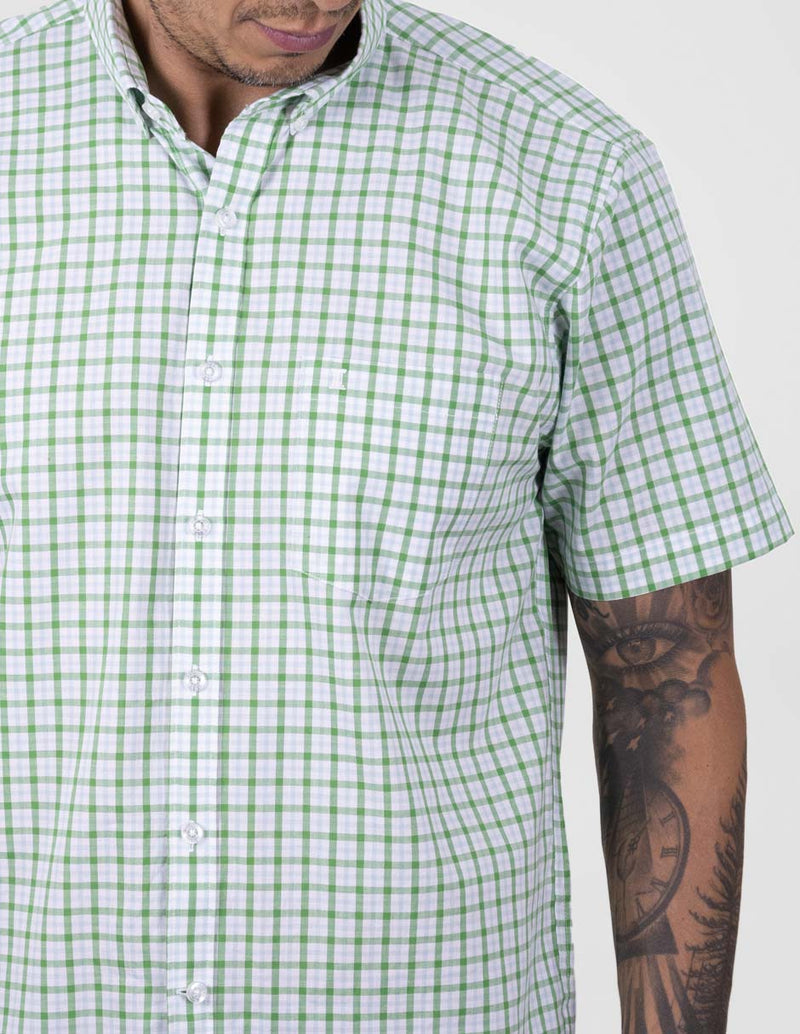 CAMISA MANGA CORTA VERDE CUADROS 100% ALGODÓN REF 2407029