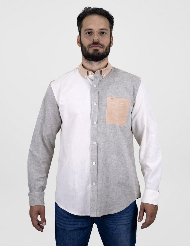 CAMISA MANGA LARGA GRIS, BLANCA Y BEIGE REF 2408033