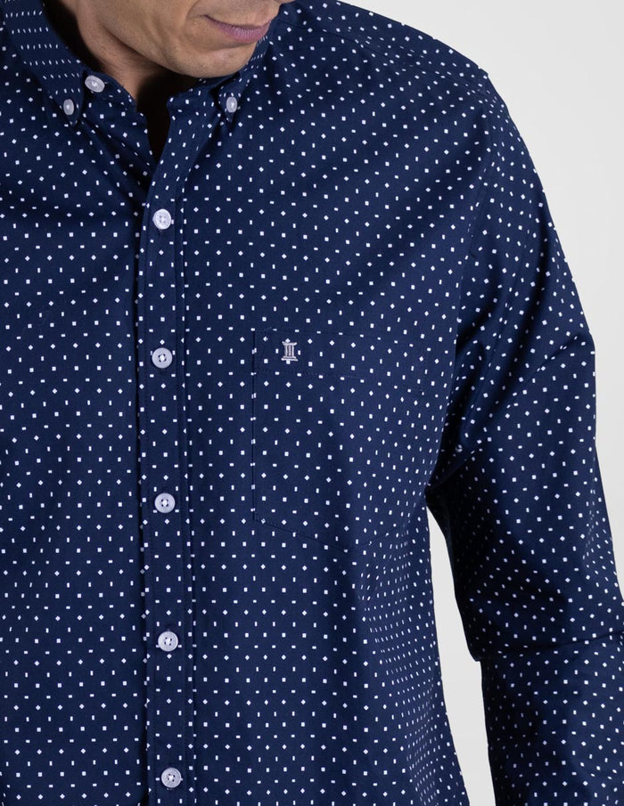 Camisa Para Caballero Casual Manga Larga Azul Estampado 100% Algodón