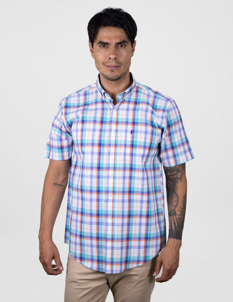 Camisa Casual Manga Corta Multicolor de Algodón