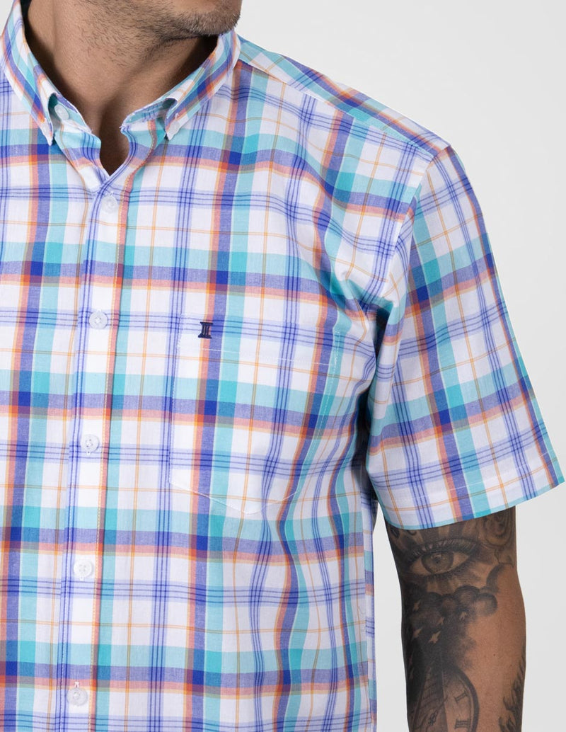 Camisa Casual Manga Corta Multicolor de Algodón