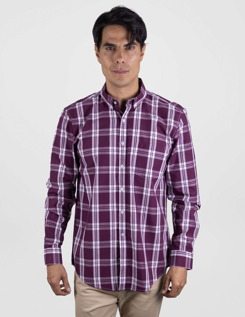 Camisa de Vestir Manga Larga Cuadros Vino | Marca Dioro para Hombre