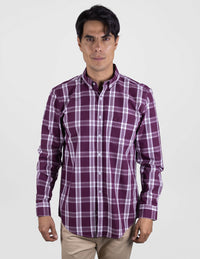 Camisa de Vestir Manga Larga Cuadros Vino | Marca Dioro para Hombre