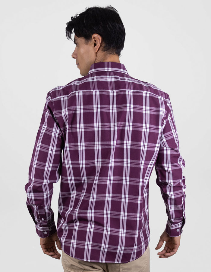 Camisa de Vestir Manga Larga Cuadros Vino | Marca Dioro para Hombre