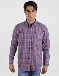 Camisa Para Caballero Manga Larga Estilo Cuadros Rojo y Azul