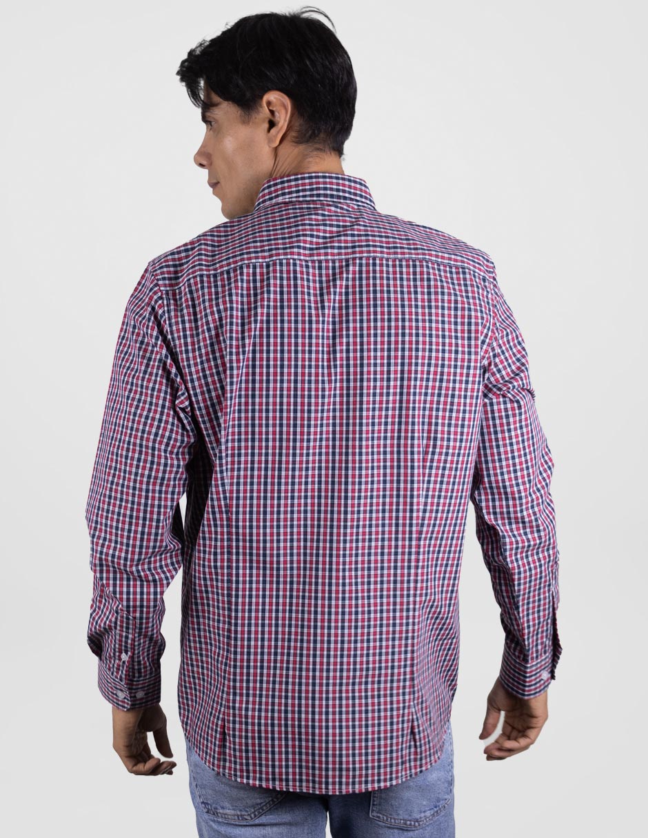 Camisa Para Caballero Manga Larga Estilo Cuadros Rojo y Azul